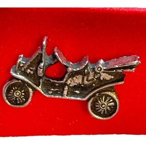 Vintage Sarah Collectible Clasp Tie Pin Men Automobile Silver Tone Collectible